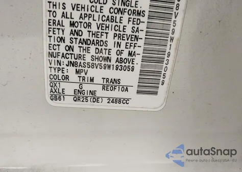 2009 Nissan Rogue Sl z USA, uszkodzony, nr VIN JN8AS58V59W193059